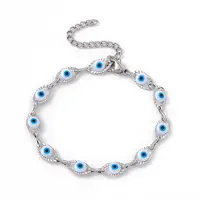 304 Stainless Steel Horse Eye Link Chain Bracelet with Resin Evil Eye Beaded for Women