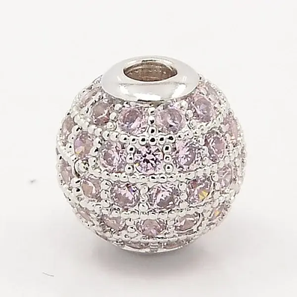 Thistle CZ Jewelry Findings Brass Micro Pave Cubic Zirconia Round Beads