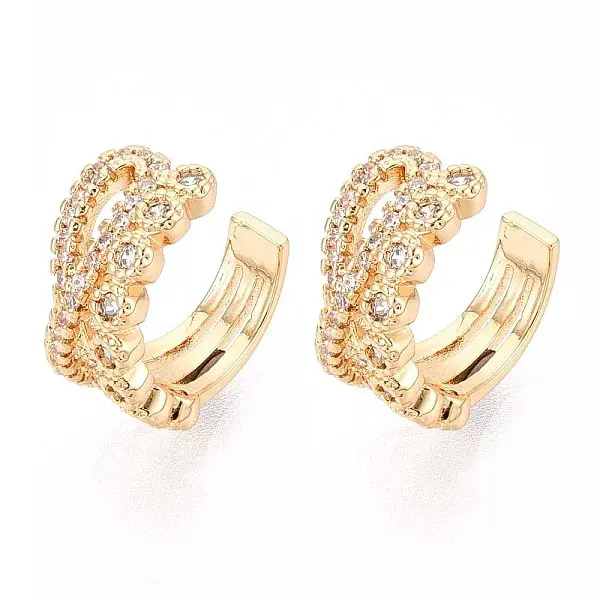 Brass Micro Pave Clear Cubic Zirconia Cuff Earrings