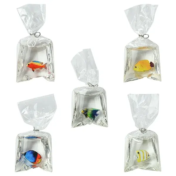 5Pcs 5 Colors Resin Pendants with Iron Jump Ring