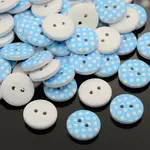 2-Hole Flat Round Polka Dot Printed Wooden Sewing Buttons