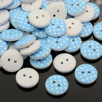 2-Hole Flat Round Polka Dot Printed Wooden Sewing Buttons