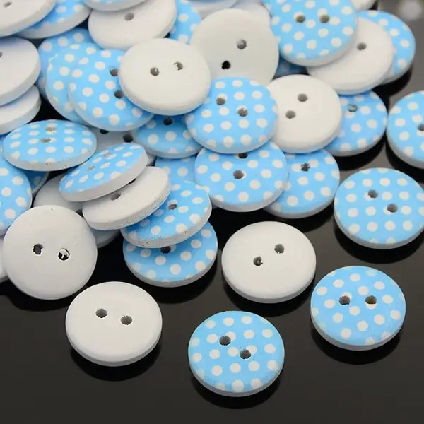 2-Hole Flat Round Polka Dot Printed Wooden Sewing Buttons