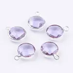 Silver Color Plated Brass Glass Flat Round Charms