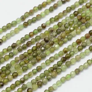 Faceted Natural Green Garnet Round Bead Strands