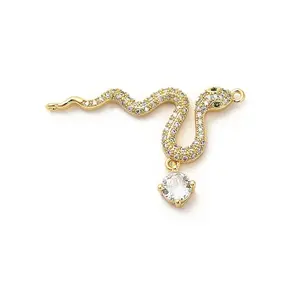 Brass Micro Pave Clear Cubic Zirconia Connector Charms