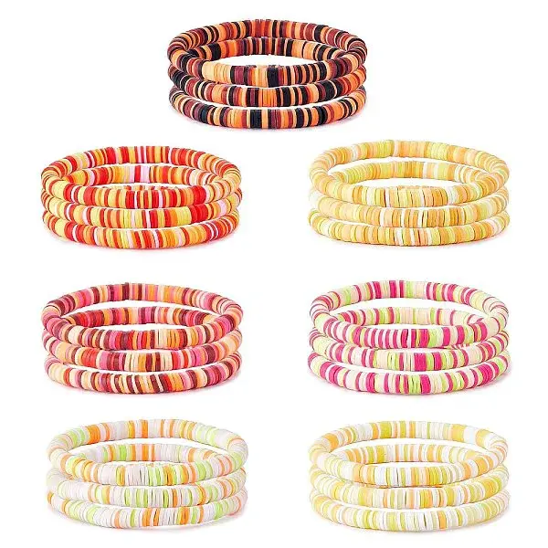 Handmade Polymer Clay Heishi Surfer Stretch Bracelets Set