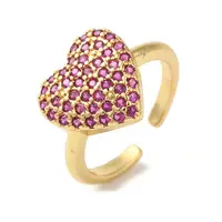 Heart Brass Micro Pave Cubic Zirconia Open Cuff Rings