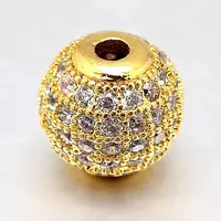 Round Brass Micro Pave Cubic Zirconia Beads