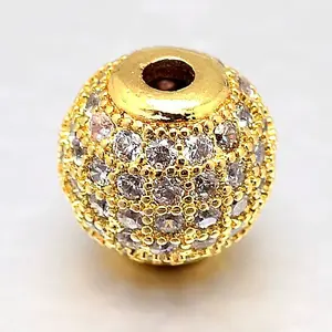 Rack Plating Round Brass Micro Pave Cubic Zirconia Beads