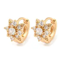 Brass Micro Pave Clear Cubic Zirconia Hoop Earrings