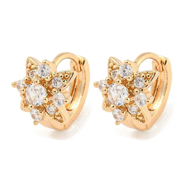 Brass Micro Pave Clear Cubic Zirconia Hoop Earrings