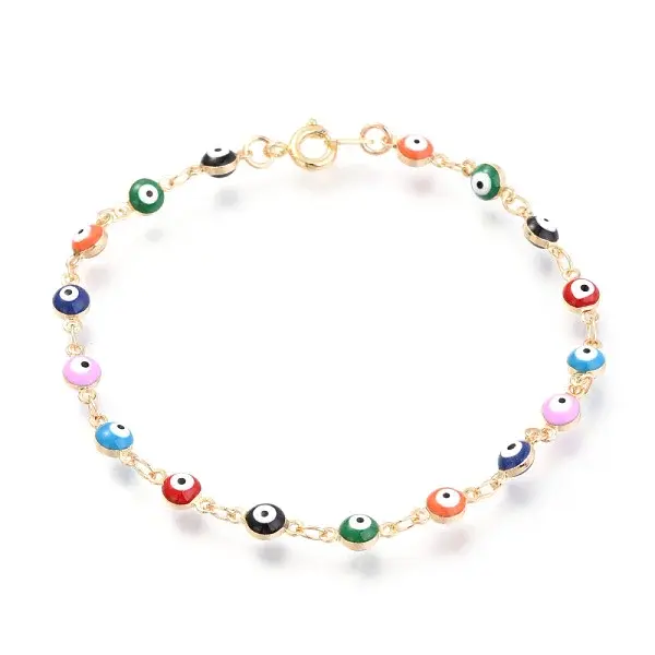 Real 18K Gold Plated Evil Eye Brass Enamel Link Bracelets