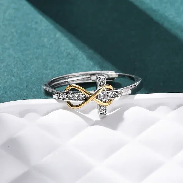 Brass Micro Pave Clear Cubic Zirconia Adjustable Finger Rings for Women