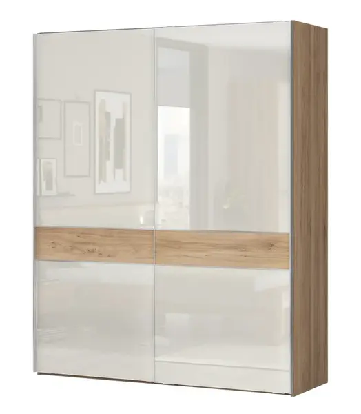 Skříň posuvná 2d hagop-ořech/béžová - s rámem