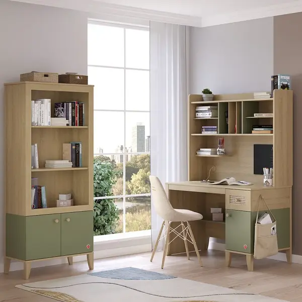 Velký studijní kout habitat - dub/zelená