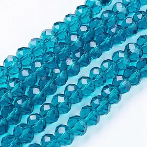 Faceted Dark Cyan Handmade Glass Rondelle Beads