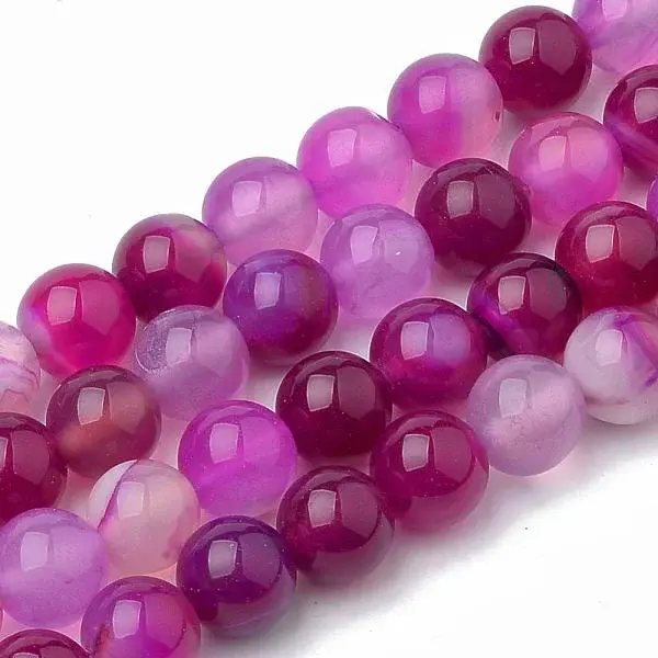 Dyed Natural Striped Agate/Banded Agate Round Bead Strands