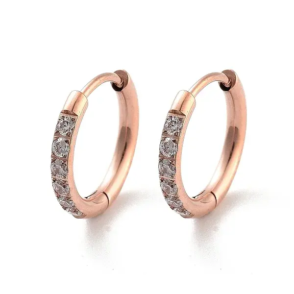 Ion Plating(IP) 316 Surgical Stainless Steel Pave Clear Cubic Zirconia Hoop Earrings Women