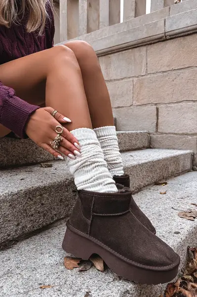 Boto Dámské sněhule z pravé nubukové kůže vyhřívané kožíškem hnědé Milora