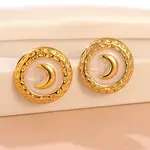 304 Stainless Steel Enamel Moon Stud Earrings