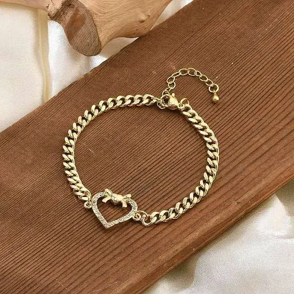 Brass Micro Pave Clear Cubic Zirconia Link Bracelets