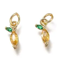 Brass Micro Pave Gold & Green Cubic Zirconia Charms