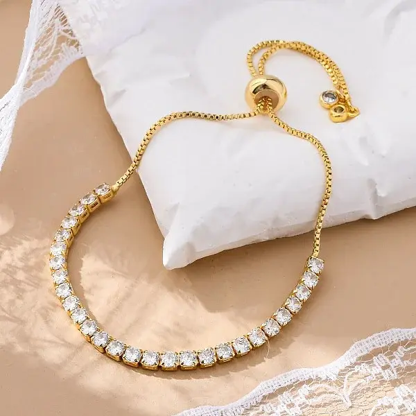 Adjustable Brass Micro Pave Cubic Zirconia Bracelets