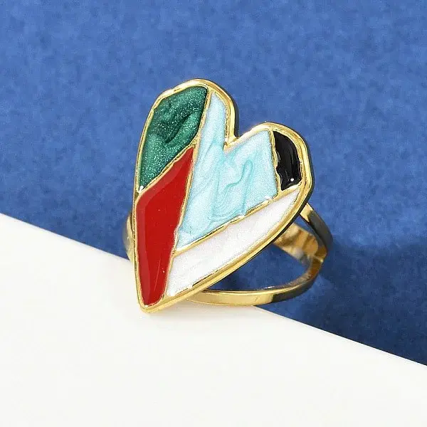 Heart 304 Stainless Steel Enamel Finger Rings for Women
