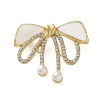 Bowknot Crystal Rhinestone & Acrylic & Plastic Pearl Brooch