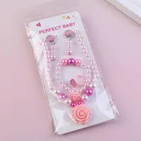 Cute Unicorn Alloy Plastic Children's Beaded Necklace & Bracelet & Cuff Ring & Clip-on Earring Jewelry Sets for Girl's