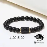 12 Constellations Theme Frosted Black Stone Round Beaded Stretch Bracelets for Women Men
