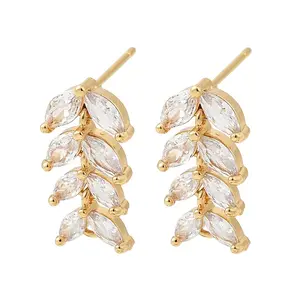 Brass Micro Pave Clear Cubic Zirconia Stud Earring Findings