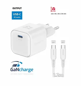 Swissten síťový adaptér /GaN/USB-C/20W/Power Delivery/ + datový kabel USB-C/USB-C bílá