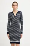 Šaty z vlněné směsi Guess AUBREY tmavomodrá barva, mini, přiléhavé, W5BK25 Z3JD2