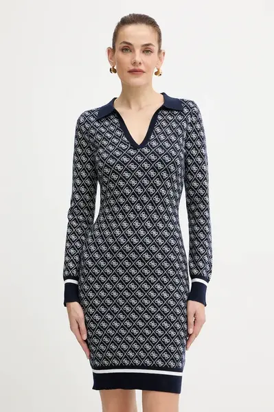 Šaty z vlněné směsi Guess AUBREY tmavomodrá barva, mini, přiléhavé, W5BK25 Z3JD2