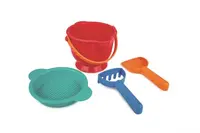 Súprava so sitkom, vedrom, lopatkou a hrabličkami - hračka do piesku