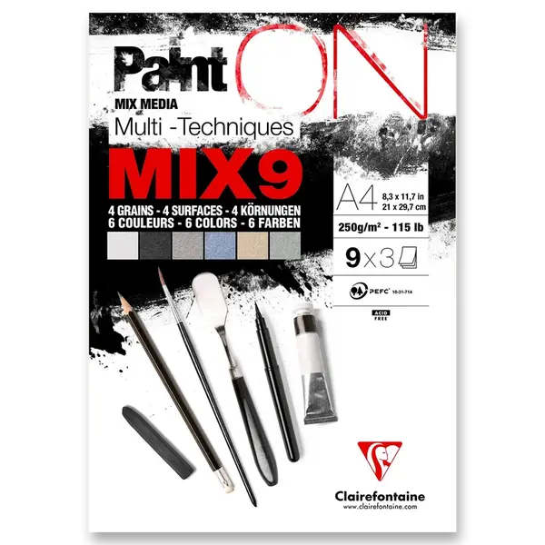 Blok Clairefontaine Paint'ON Mix9 - A4, 27 listů, 250 g