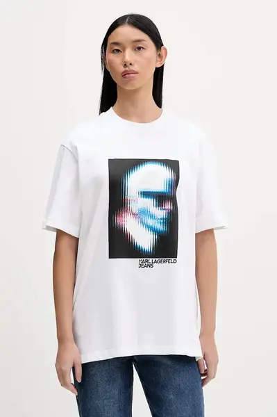 Bavlněné tričko Karl Lagerfeld Jeans dámské, béžová barva, B1W17061