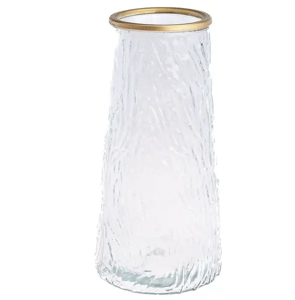 Skleněná váza se zlatým okrajem čirá 20cm