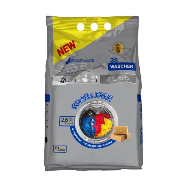 Wash&Free univerzální prací prášek s marseilským mýdlem 2,6 kg / 35 praní