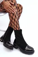 Boto Kůže Klasické Botky Na Plochém Podpatku Černé Shendete