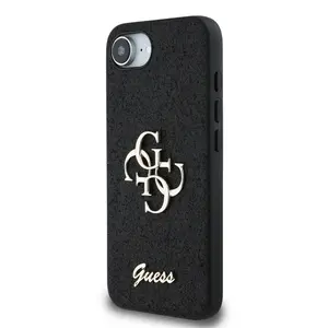 Zadní kryt Guess PU Fixed Glitter 4G Metal Logo pro Apple iPhone 16e, černá