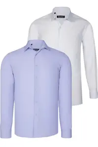 DUAL SET G726 DEWBERRY MENS SHIRTS-WHITE-LILAC