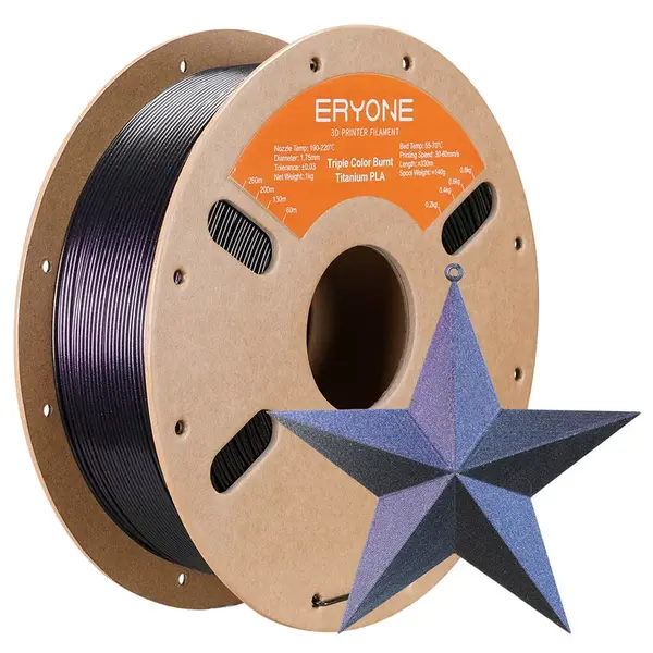 ERYONE Burnt Titanium Tri Color PLA Filament 1kg - Black & Rose-red & Purple-blue