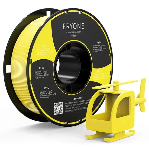 ERYONE PETG Filament for 3D Printer 1.75mm Tolerance 0.03mm 1KG(2.2LBS)/Spool - Yellow