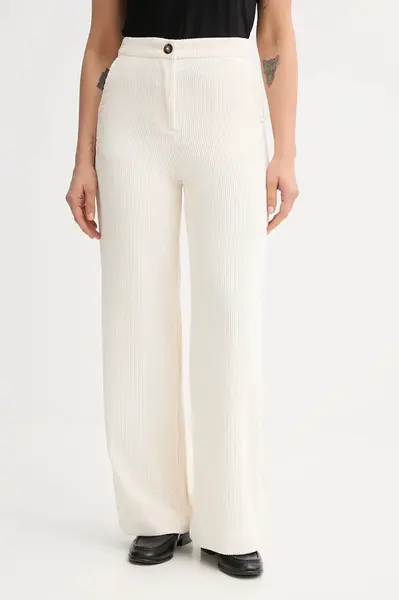 Manšestrové kalhoty United Colors of Benetton dámské, béžová barva, high waist, 4Q5GDF0AI