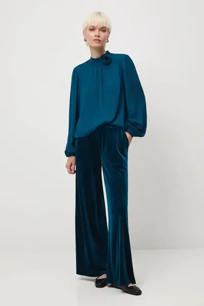 Kalhoty Medicine dámské, zelená barva, široké, medium waist