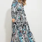 Trend Alaçatı Stili Women's Black and White Grand Collar Shawl Patterned Maxi Length Dress