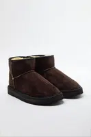 Trendyol Dark Brown Fur Lined Round Toe Flatform Heeled Women's Boots